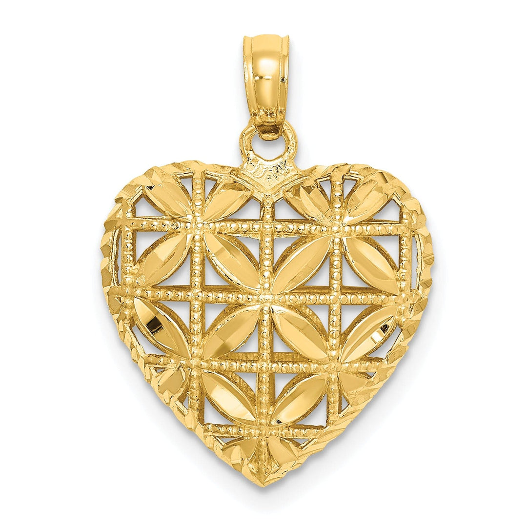 Lovely Rita's Pendants & Charms 14k Yellow Gold Polished 3-D Filigree Design Puffed Heart Pendant
