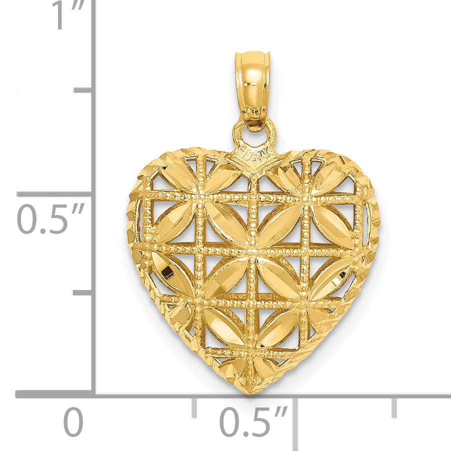 Lovely Rita's Pendants & Charms 14k Yellow Gold Polished 3-D Filigree Design Puffed Heart Pendant