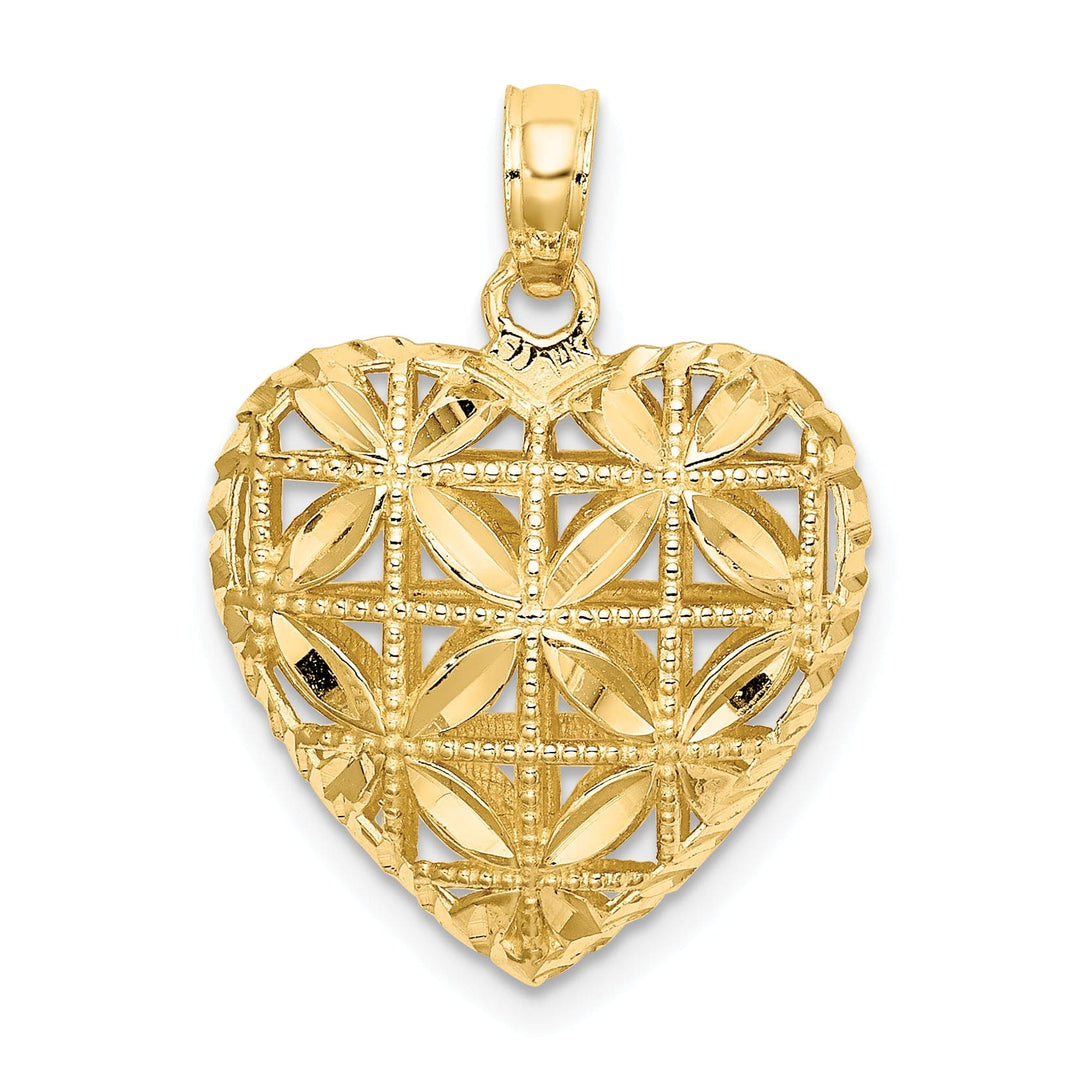 Lovely Rita's Pendants & Charms 14k Yellow Gold Polished 3-D Filigree Design Puffed Heart Pendant