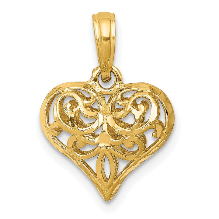 Lovely Rita's Pendants & Charms 14k Yellow Gold Polished 3-D Filigree Puffed Heart Pendant