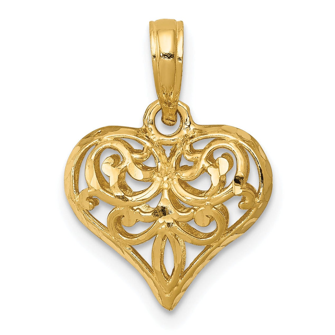 Lovely Rita's Pendants & Charms 14k Yellow Gold Polished 3-D Filigree Puffed Heart Pendant