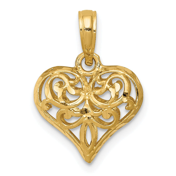 Lovely Rita's Pendants & Charms 14k Yellow Gold Polished 3-D Filigree Puffed Heart Pendant