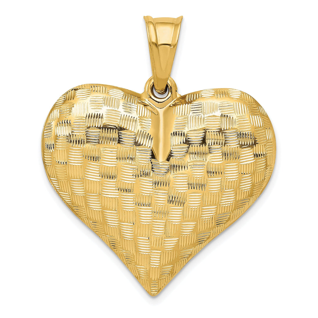Lovely Rita's Pendants & Charms 14k Yellow Gold Polished Basket Weaved Pattern 3-D Pruffed Heart Pendant