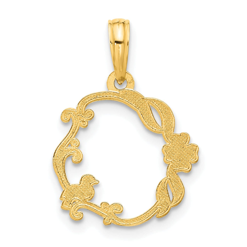 Lovely Rita's Pendants & Charms 14k Yellow Gold Polished Clover Floral Bird Circle Design Pendant