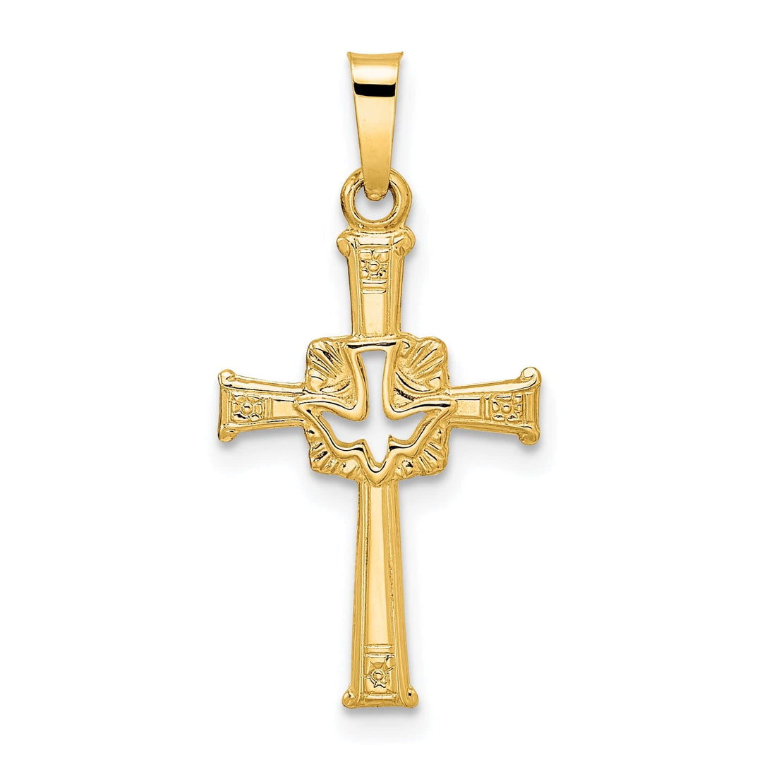 Lovely Rita's Pendants & Charms 14k Yellow Gold Polished Cut-Out Design Dove Cross Pendant