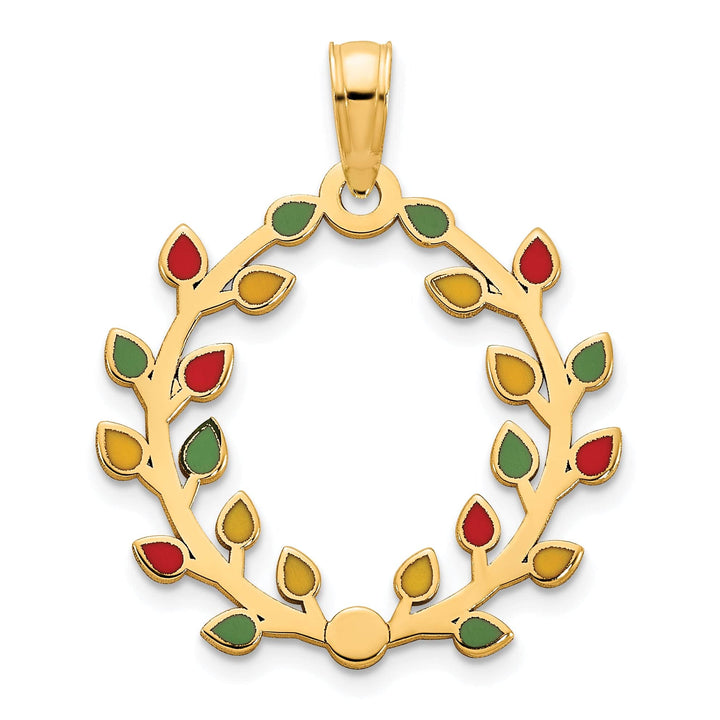 Lovely Rita's Pendants & Charms 14k Yellow Gold Polished Epoxy Christmas Light Wreath Pendant
