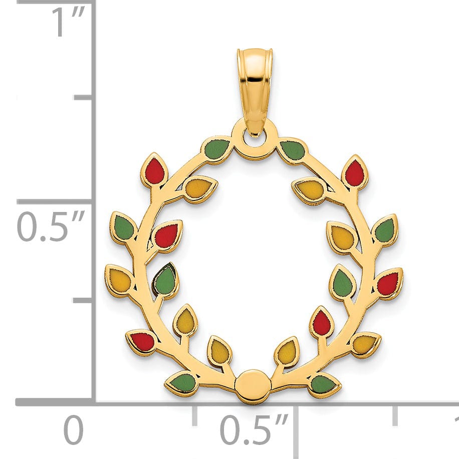 Lovely Rita's Pendants & Charms 14k Yellow Gold Polished Epoxy Christmas Light Wreath Pendant
