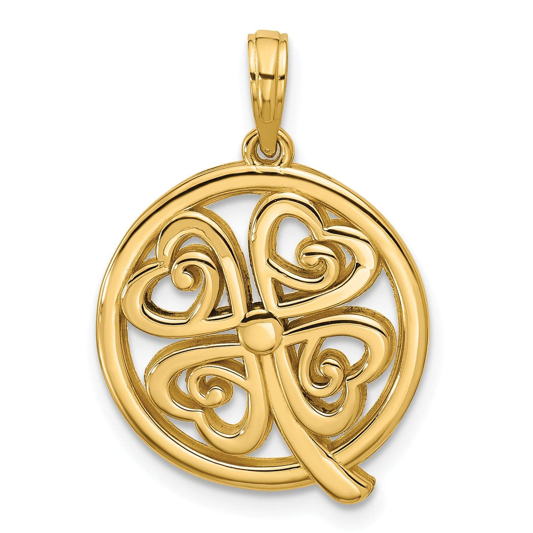 Lovely Rita's Pendants & Charms 14K Yellow Gold Polished Four Leaf Clover in Circle Design Pendant