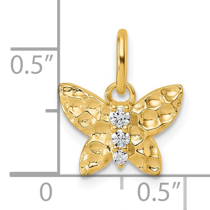 Lovely Rita's Pendants & Charms 14K Yellow Gold Polished Hammered Finish Diamond Butterfly Pendant