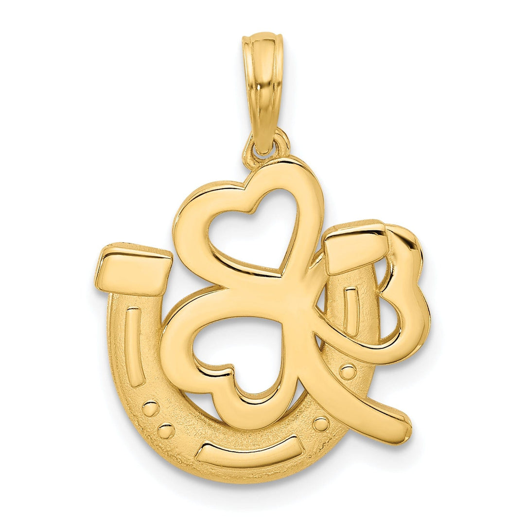 Lovely Rita's Pendants & Charms 14K Yellow Gold Polished Satin Finish Horseshoe and Clover Pendant