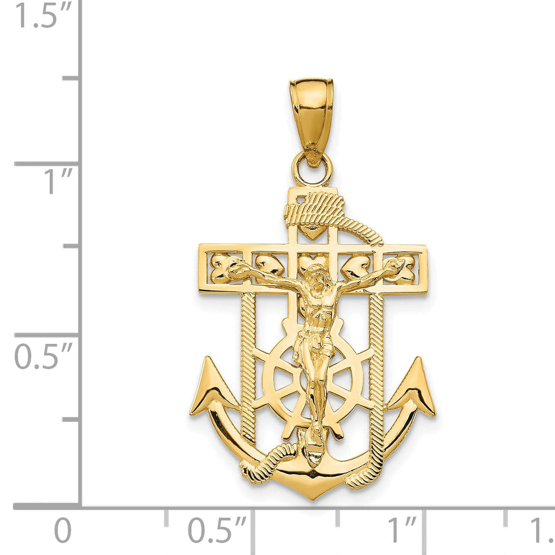 Lovely Rita's Pendants & Charms 14K Yellow Gold Polished Textured Mariner Crucifix Pendant