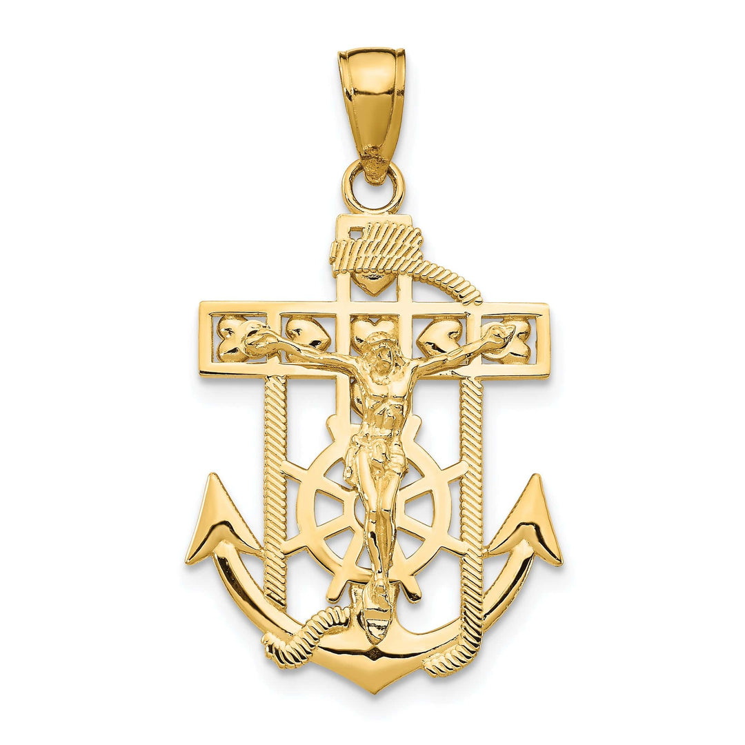 Lovely Rita's Pendants & Charms 14K Yellow Gold Polished Textured Mariner Crucifix Pendant