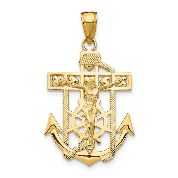 Lovely Rita's Pendants & Charms 14K Yellow Gold Polished Textured Mariner Crucifix Pendant