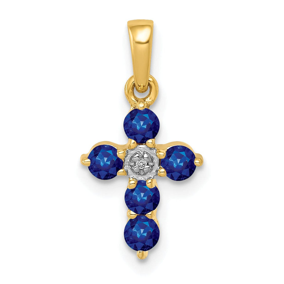 Lovely Rita's Pendants & Charms 14k Yellow Gold Sapphire & Diamond Elegant Cross Pendant