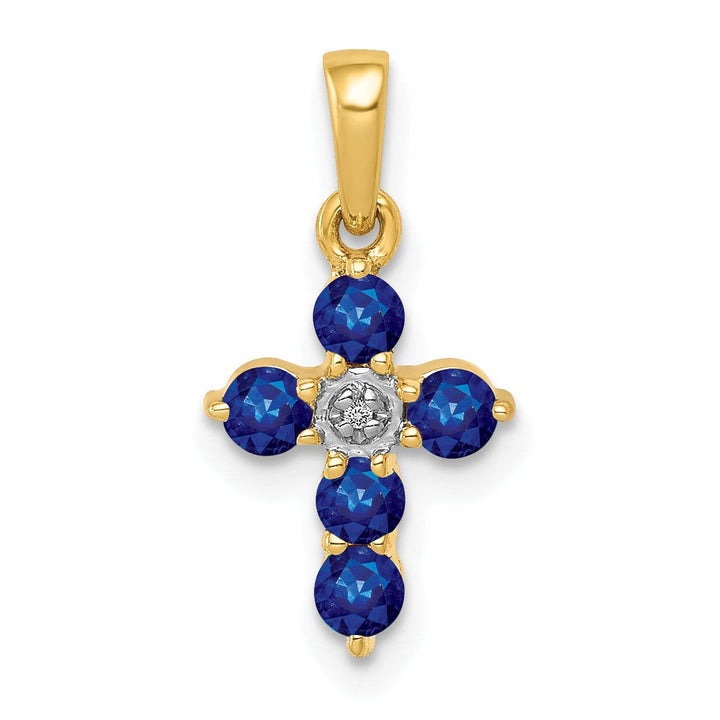 Lovely Rita's Pendants & Charms 14k Yellow Gold Sapphire & Diamond Elegant Cross Pendant