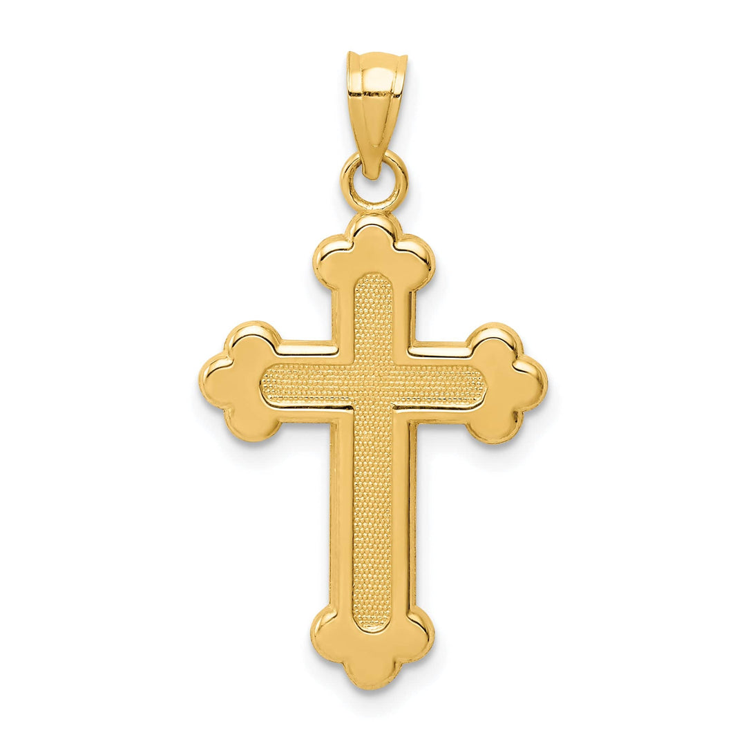 Lovely Rita's Pendants & Charms 14k Yellow Gold Satin Finish Budded Cross Pendant