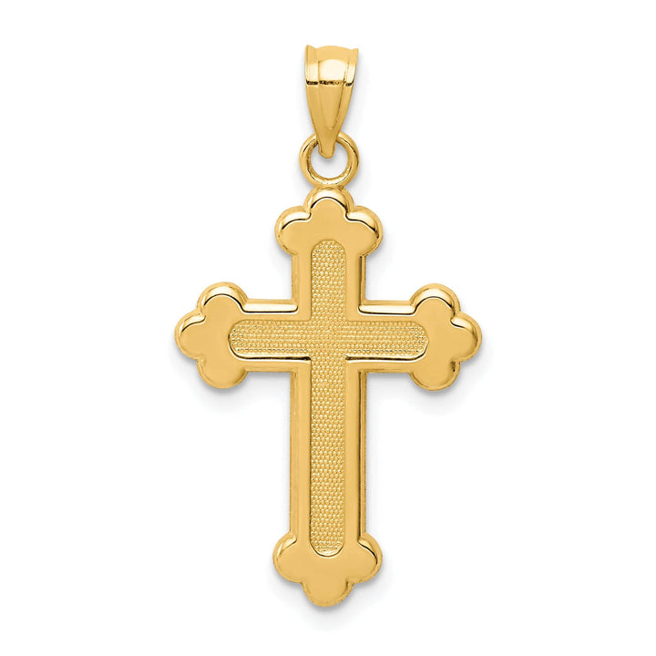 Lovely Rita's Pendants & Charms 14k Yellow Gold Satin Finish Budded Cross Pendant
