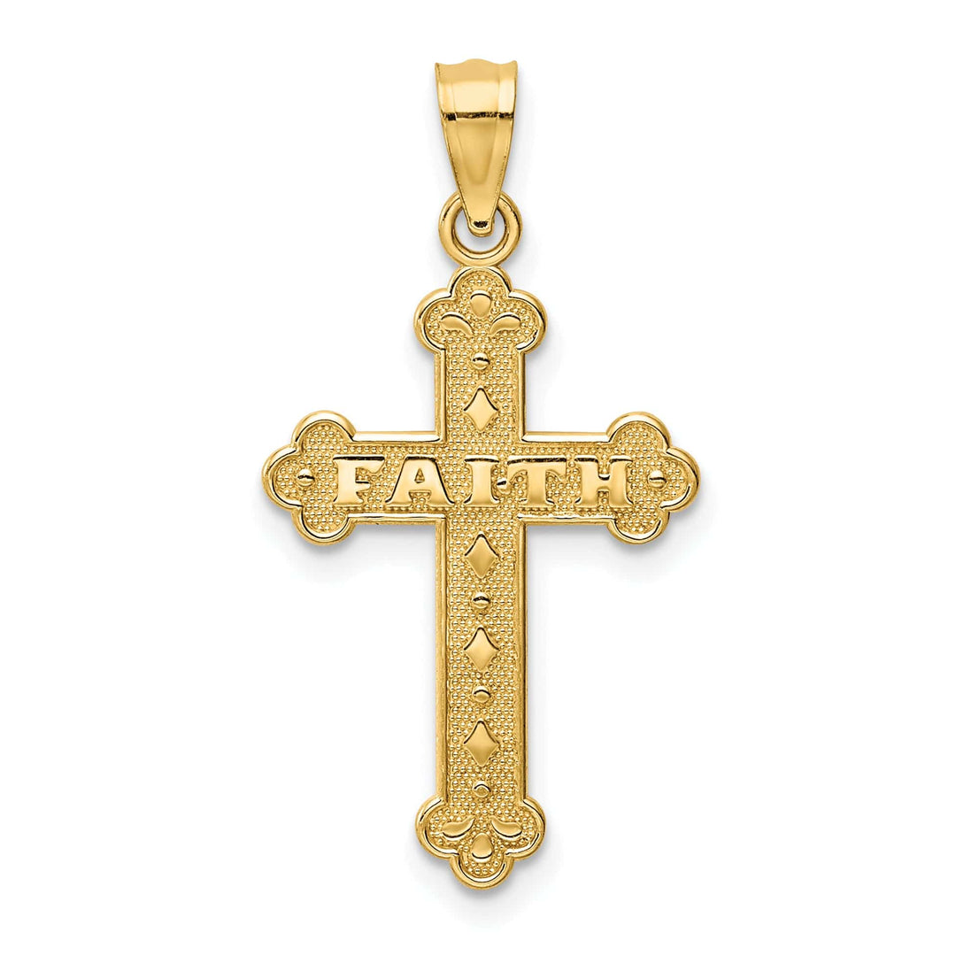 Lovely Rita's Pendants & Charms 14k Yellow Gold Satin Finish FAITH Budded Cross Pendant