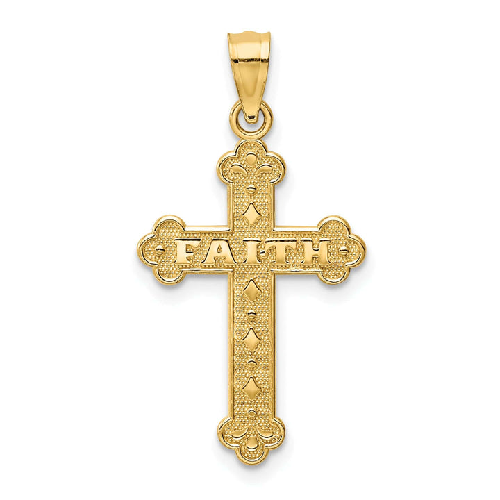 Lovely Rita's Pendants & Charms 14k Yellow Gold Satin Finish FAITH Budded Cross Pendant