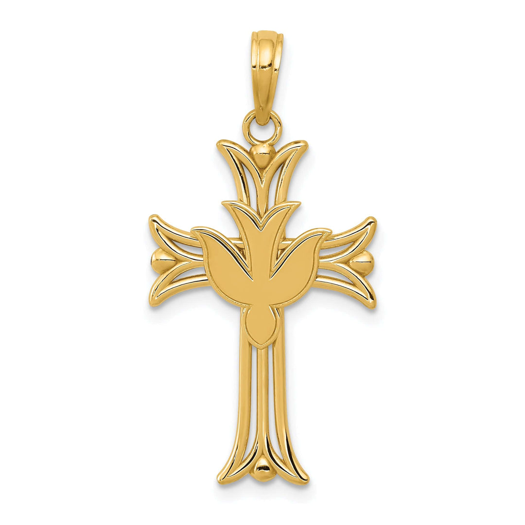 Lovely Rita's Pendants & Charms 14K Yellow Gold Sleek Design Dove on Cross Pendant
