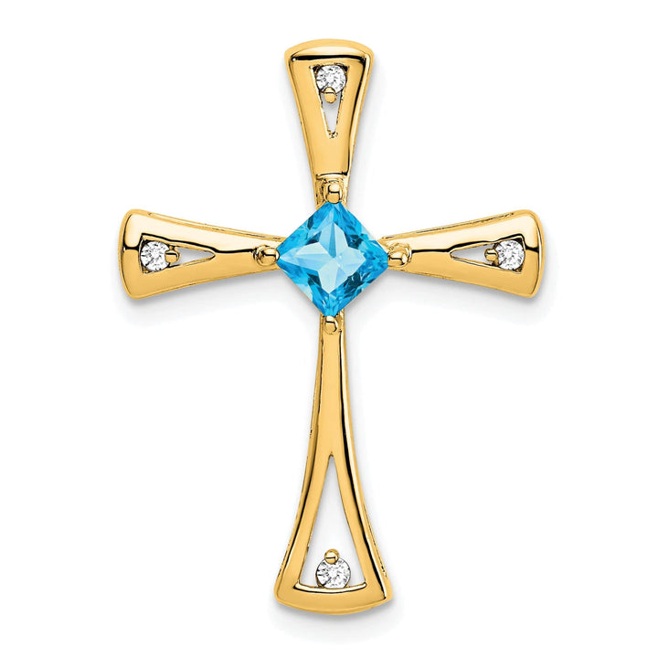 Lovely Rita's Pendants & Charms 14k Yellow Gold Square Blue Topaz & Diamond Cross Chain Slide