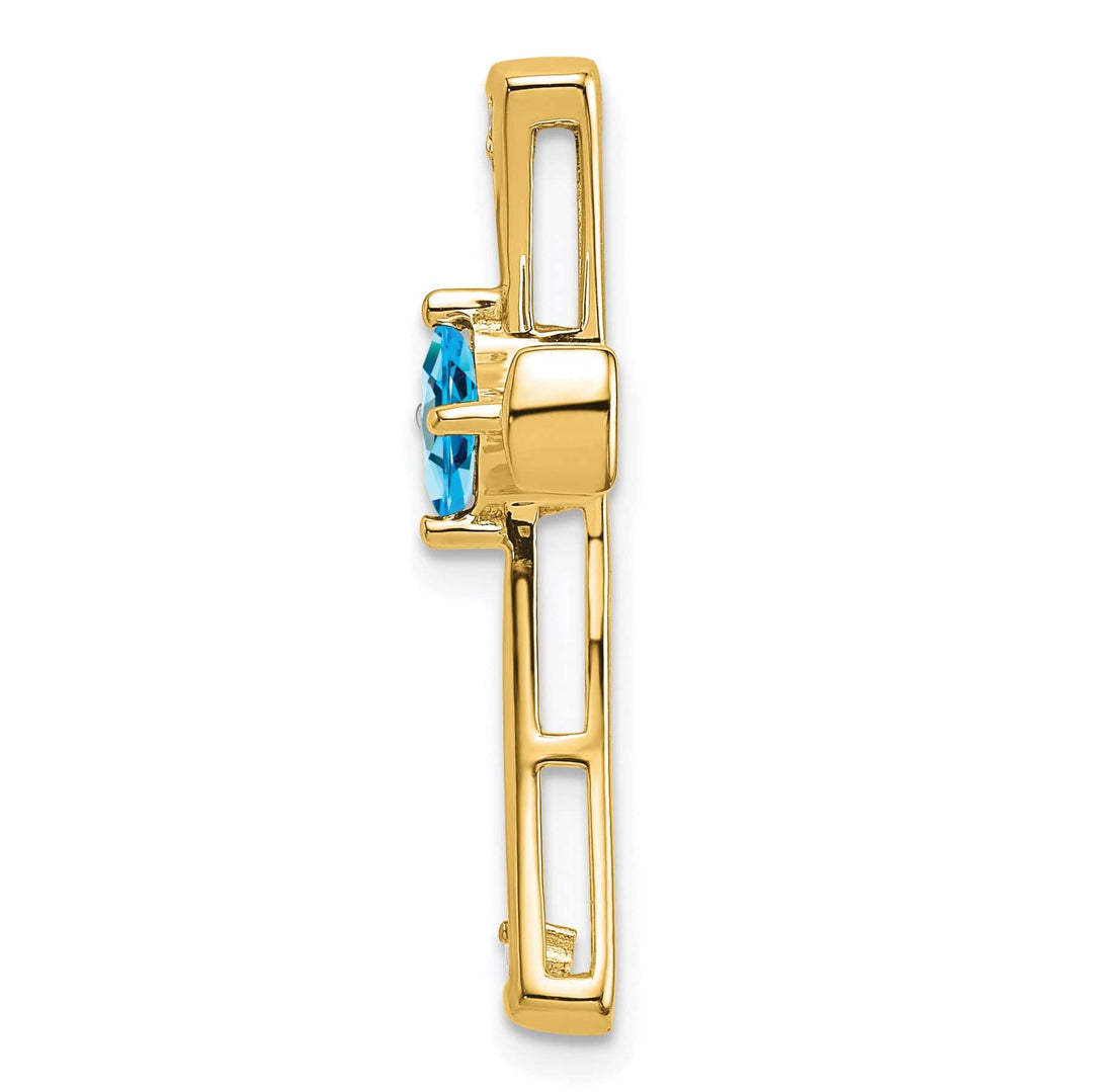 Lovely Rita's Pendants & Charms 14k Yellow Gold Square Blue Topaz & Diamond Cross Chain Slide
