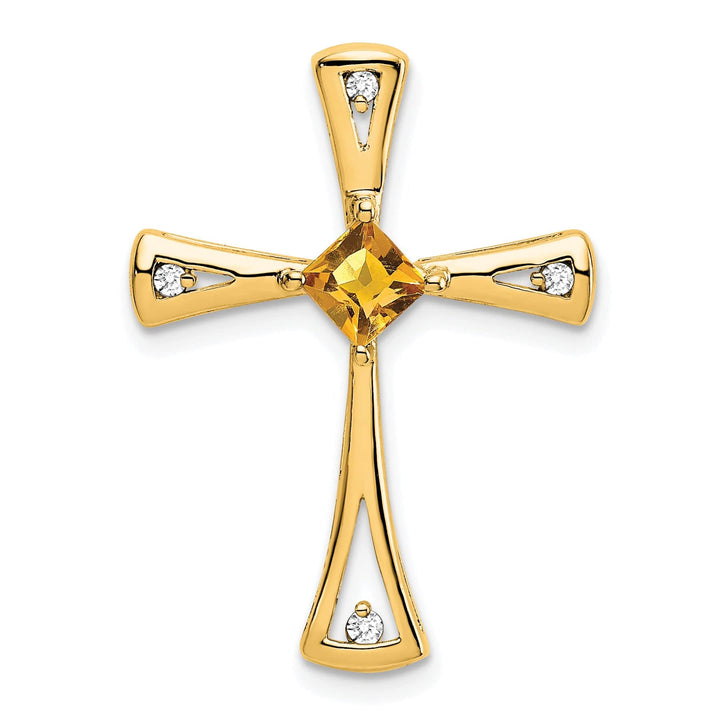Lovely Rita's Pendants & Charms 14k Yellow Gold Square Citrine & Diamond Cross Chain Slide