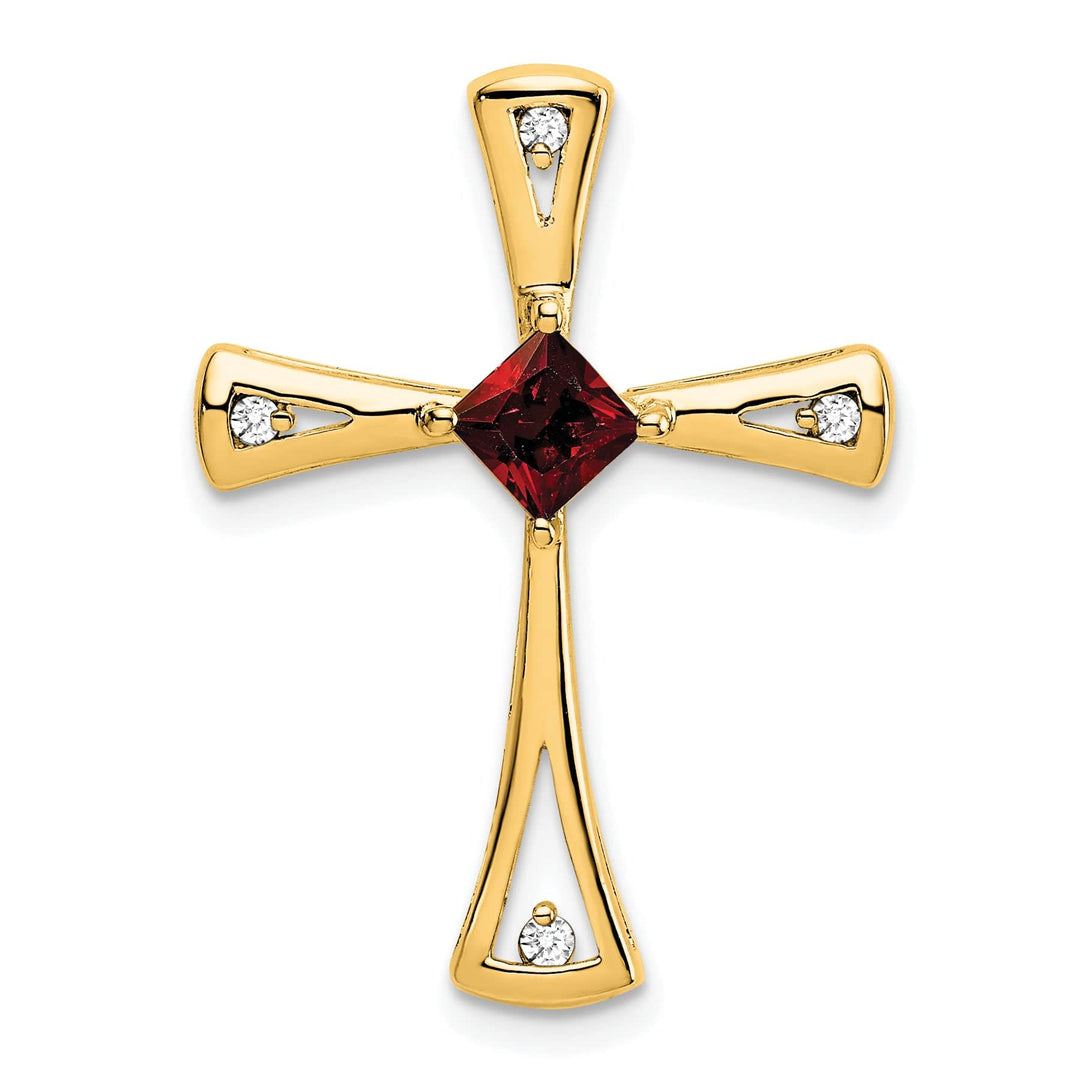 Lovely Rita's Pendants & Charms 14k Yellow Gold Square Garnet & Diamond Cross Chain Slide