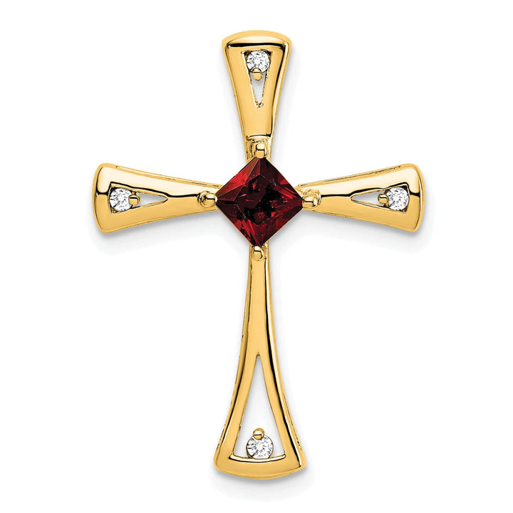 Lovely Rita's Pendants & Charms 14k Yellow Gold Square Garnet & Diamond Cross Chain Slide