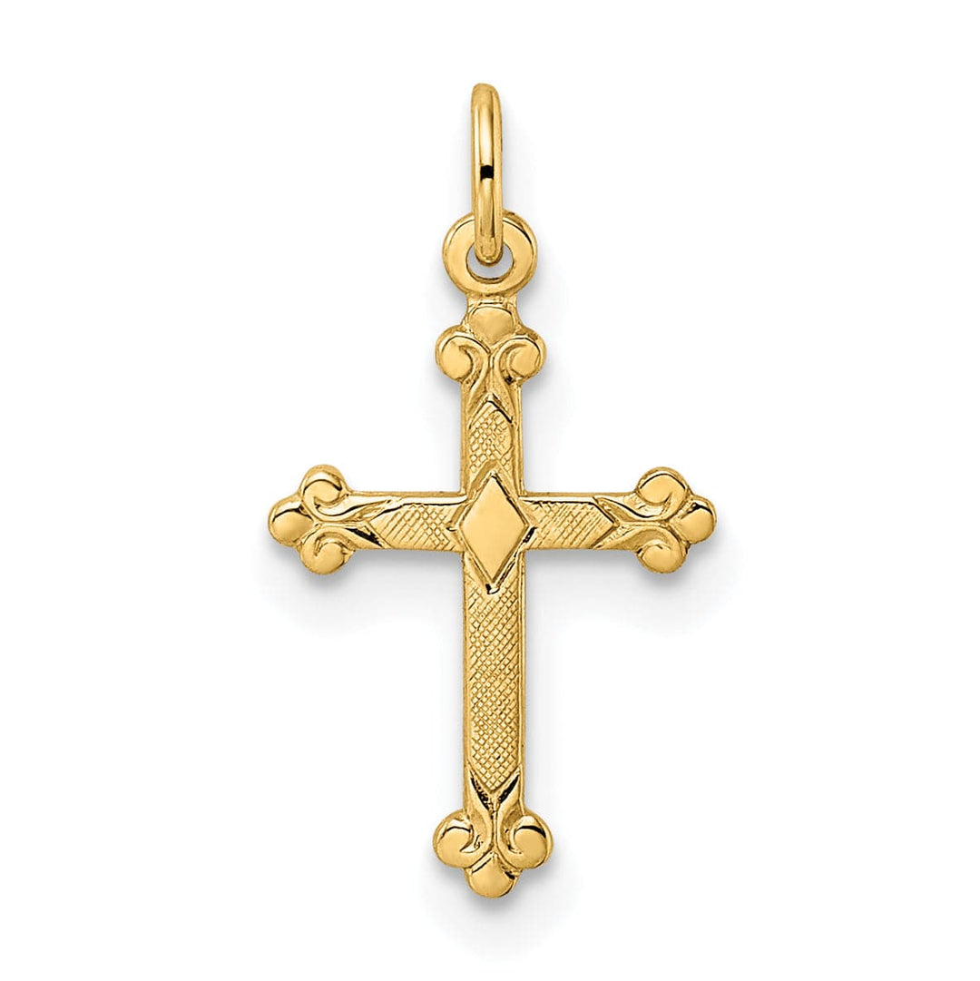 Lovely Rita's Pendants & Charms 14k Yellow Gold Texture Design Budded Cross Pendant