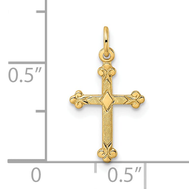 Lovely Rita's Pendants & Charms 14k Yellow Gold Texture Design Budded Cross Pendant