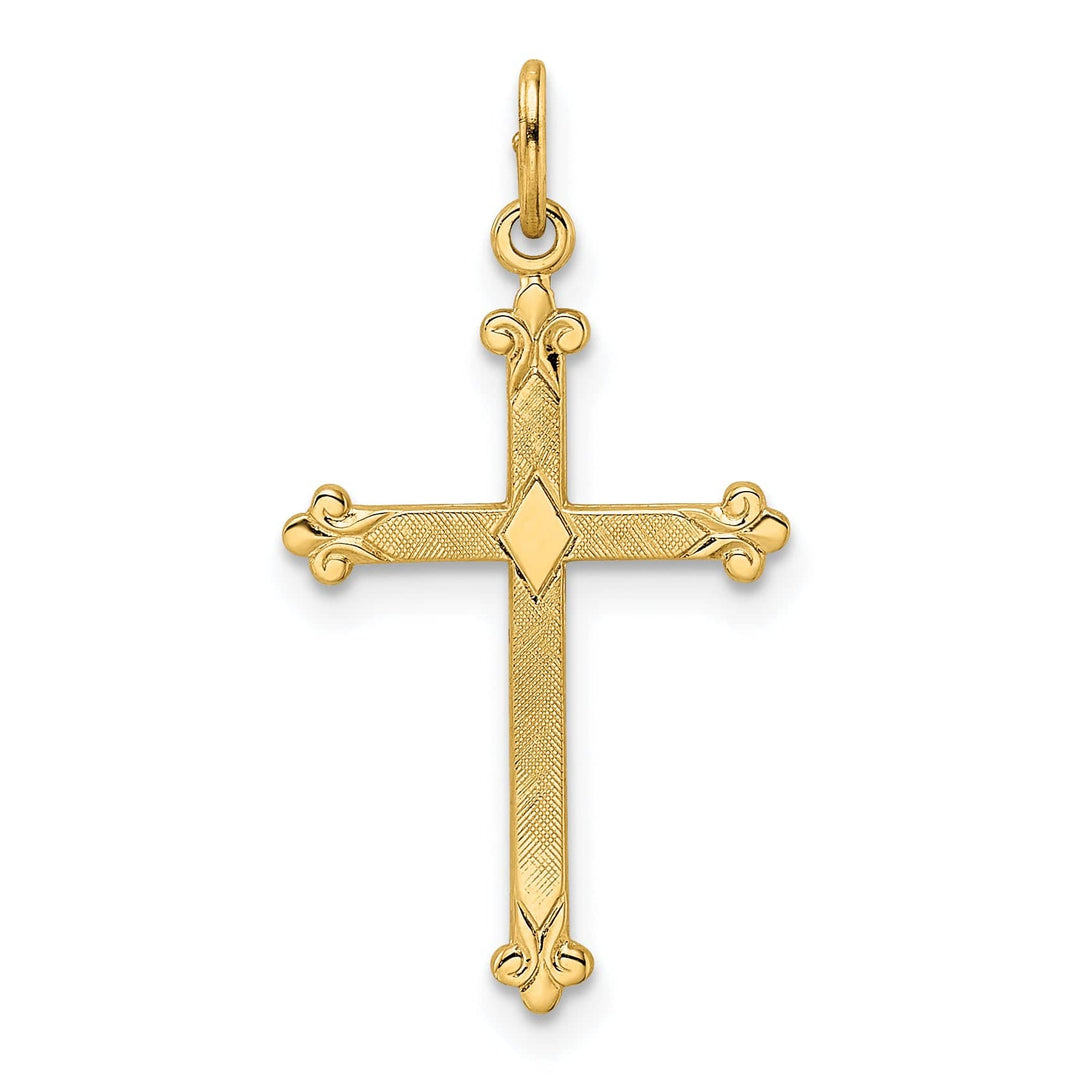 Lovely Rita's Pendants & Charms 14k Yellow Gold Textured Budded Design Cross Pendant
