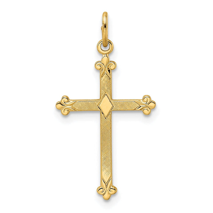 Lovely Rita's Pendants & Charms 14k Yellow Gold Textured Budded Design Cross Pendant