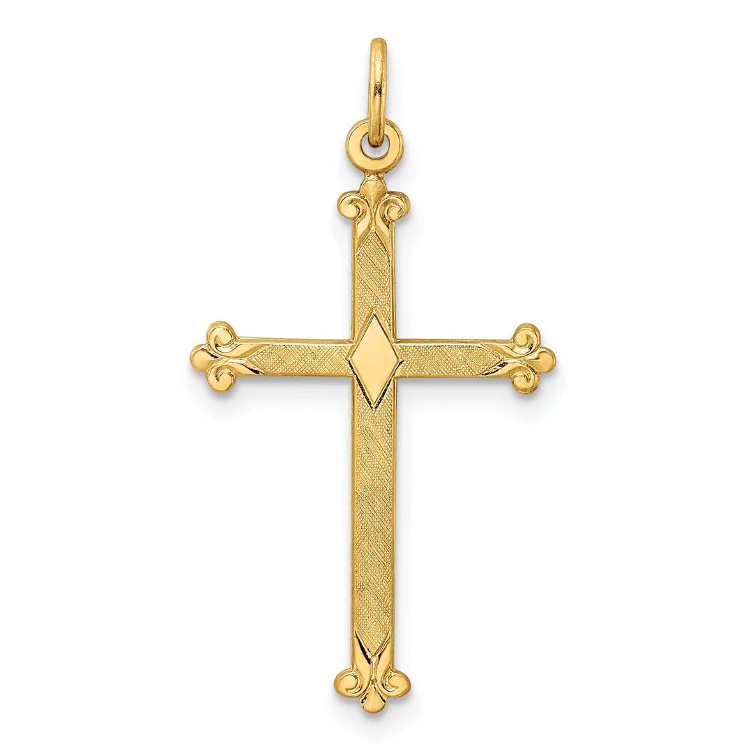 Lovely Rita's Pendants & Charms 14k Yellow Gold Textured Diamond Shape Budduded Cross
