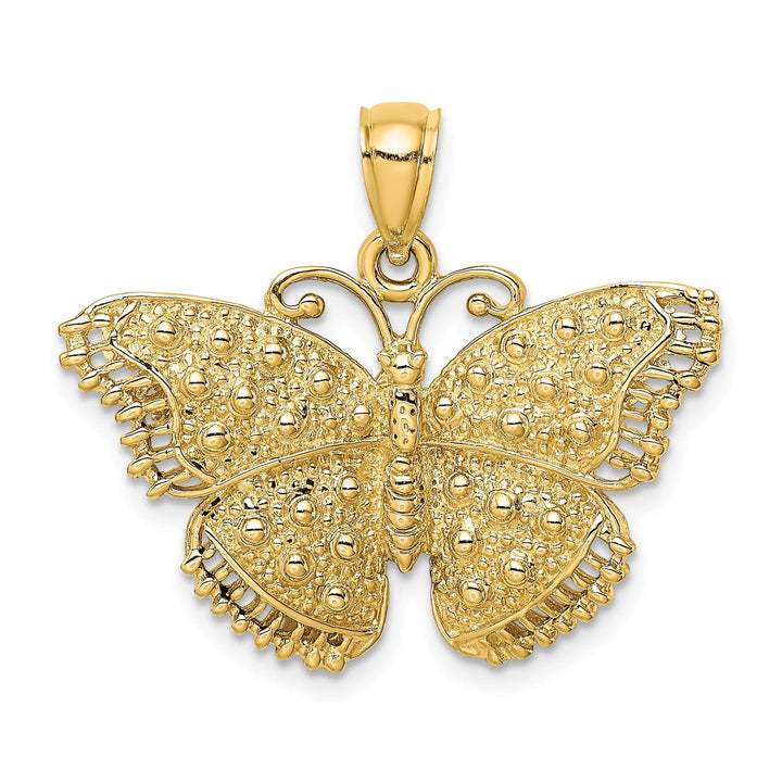 Lovely Rita's Pendants & Charms 14K Yellow Gold Textured Finish Fancy Butterfly Pendant