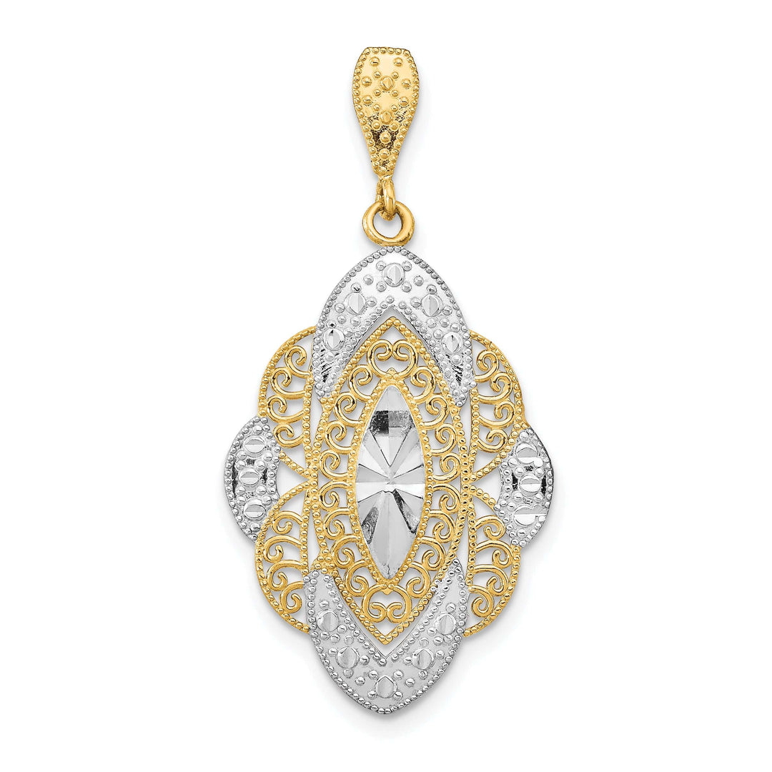 Lovely Rita's Pendants & Charms 14k Yellow Gold, White Rhodium D.C Filigree Oval Pendant