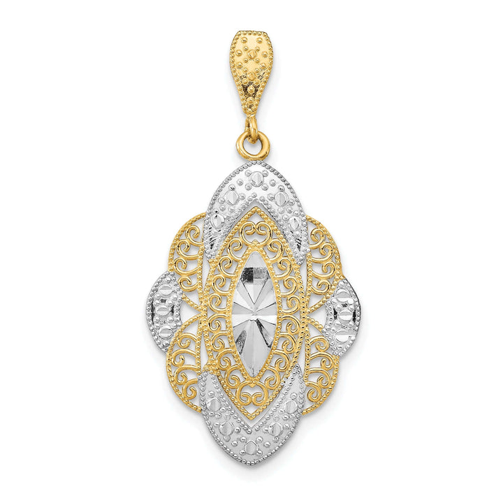 Lovely Rita's Pendants & Charms 14k Yellow Gold, White Rhodium D.C Filigree Oval Pendant