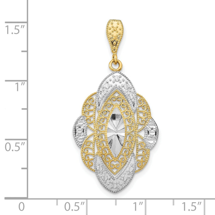 Lovely Rita's Pendants & Charms 14k Yellow Gold, White Rhodium D.C Filigree Oval Pendant