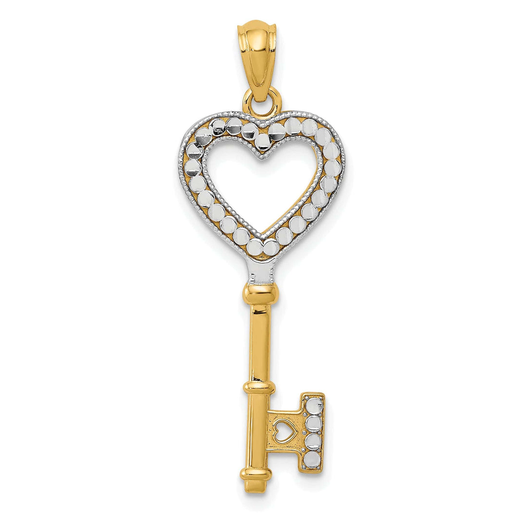 Lovely Rita's Pendants & Charms 14k Yellow Gold White Rhodium Polished Heart Key Charm