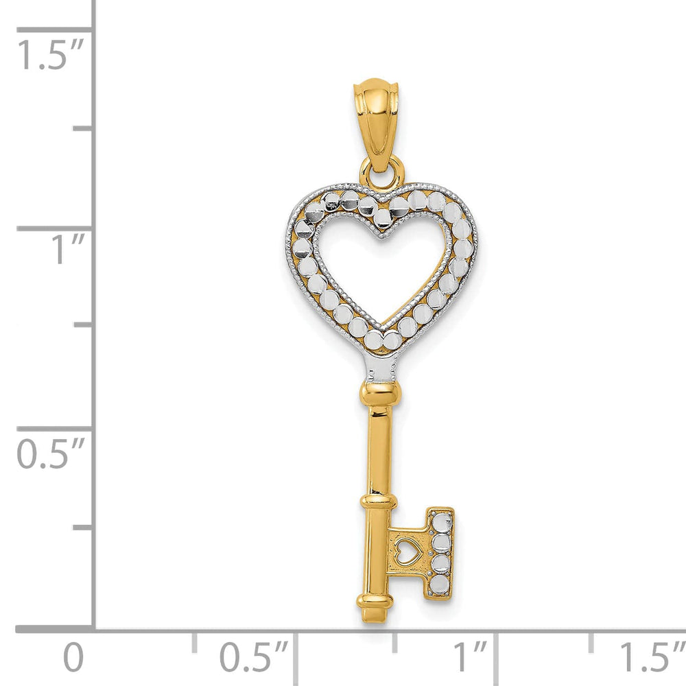 Lovely Rita's Pendants & Charms 14k Yellow Gold White Rhodium Polished Heart Key Charm