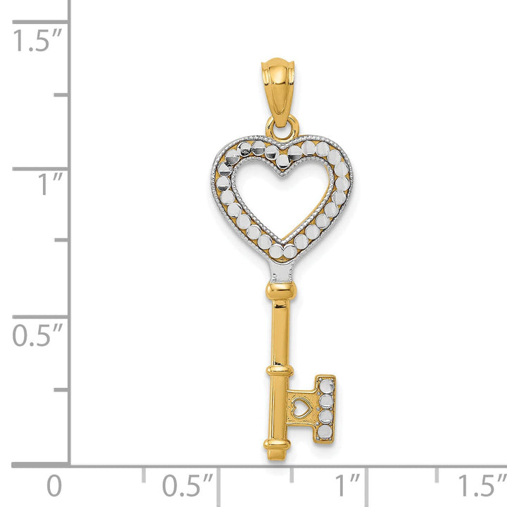 Lovely Rita's Pendants & Charms 14k Yellow Gold White Rhodium Polished Heart Key Charm