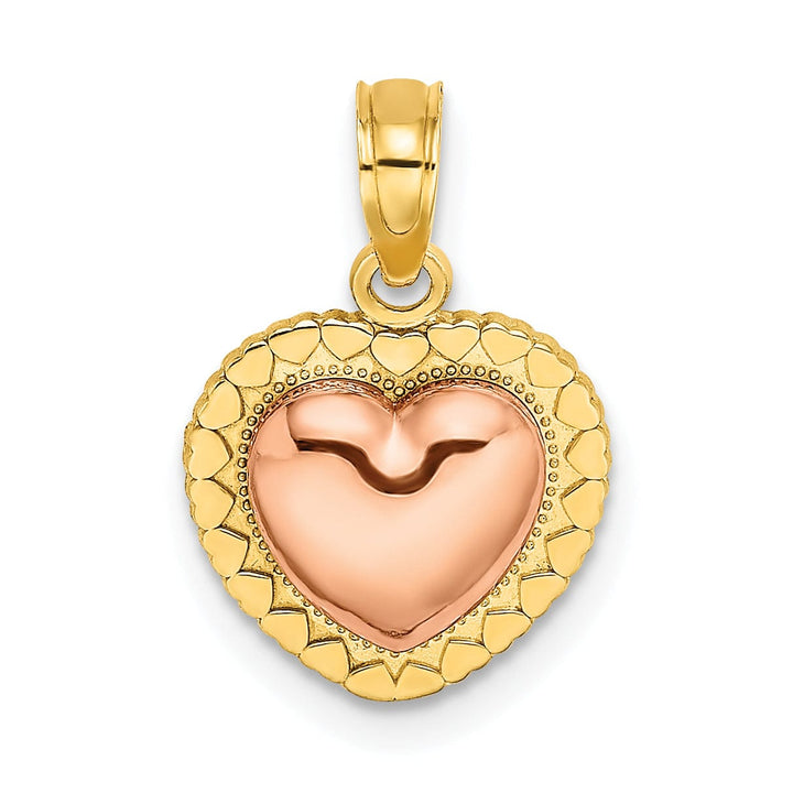 Lovely Rita's Pendants & Charms 14k Yellow Rose Gold Polished Heart Beaded Design Charm Pendant
