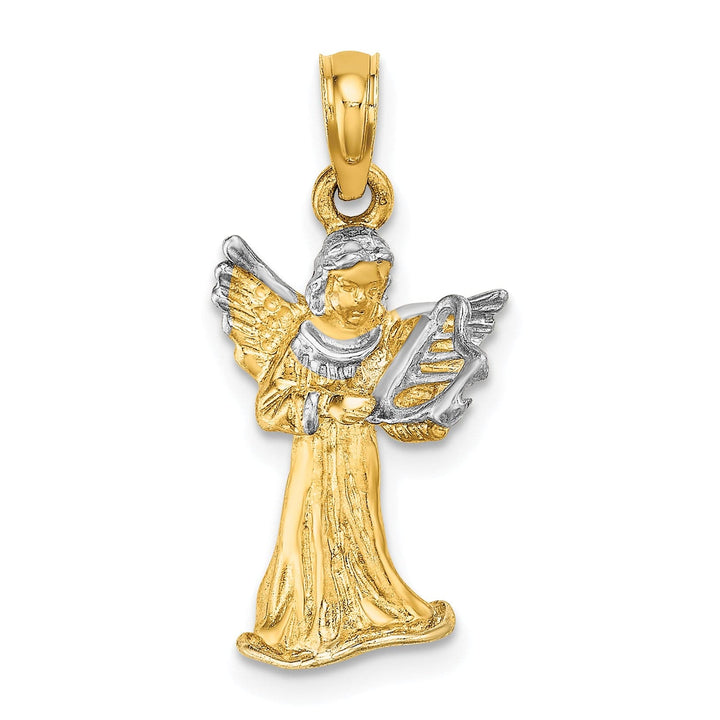 Lovely Rita's Pendants & Charms 14k Yellow, White Gold 3-D Angel Playing Harp Charm Pendant