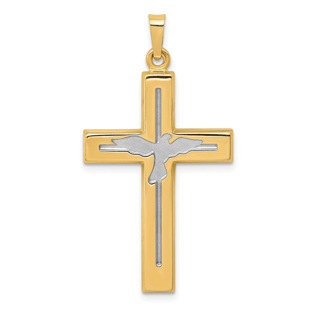Lovely Rita's Pendants & Charms 14K Yellow, White Gold Cross with Dove Design Pendant