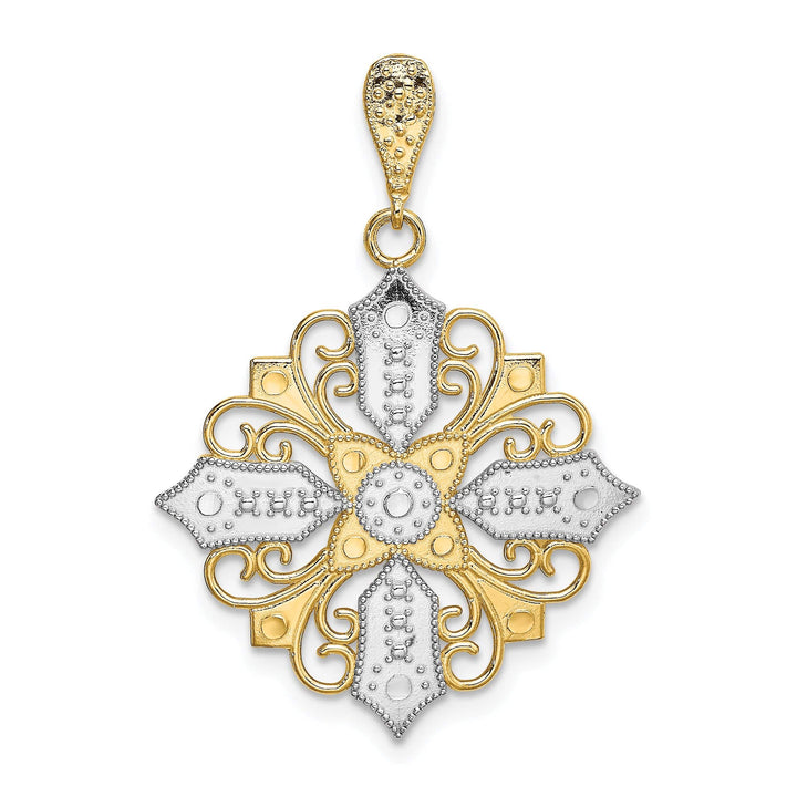 Lovely Rita's Pendants & Charms 14k Yellow, White Gold Cut-Out Cross Filigree Medallion Pendant