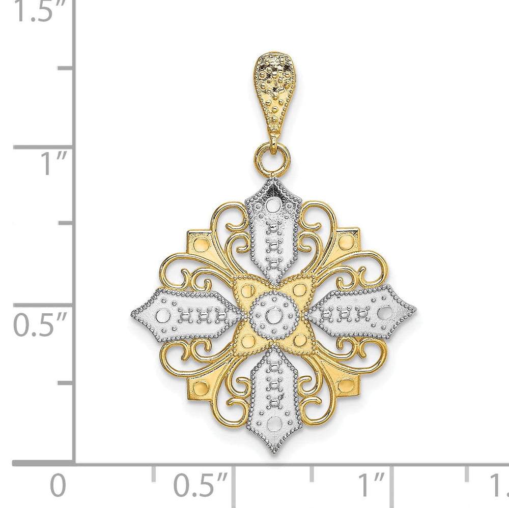 Lovely Rita's Pendants & Charms 14k Yellow, White Gold Cut-Out Cross Filigree Medallion Pendant