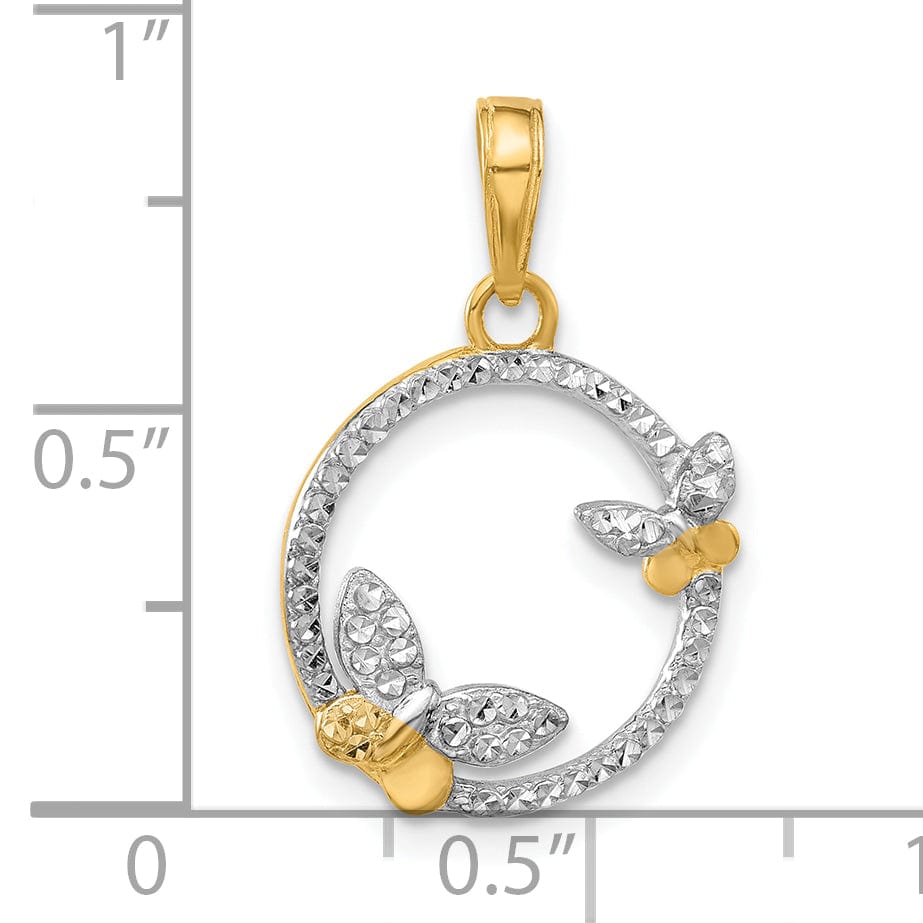 Lovely Rita's Pendants & Charms 14K Yellow, White Gold D.C Butterflies Circle Design Pendant