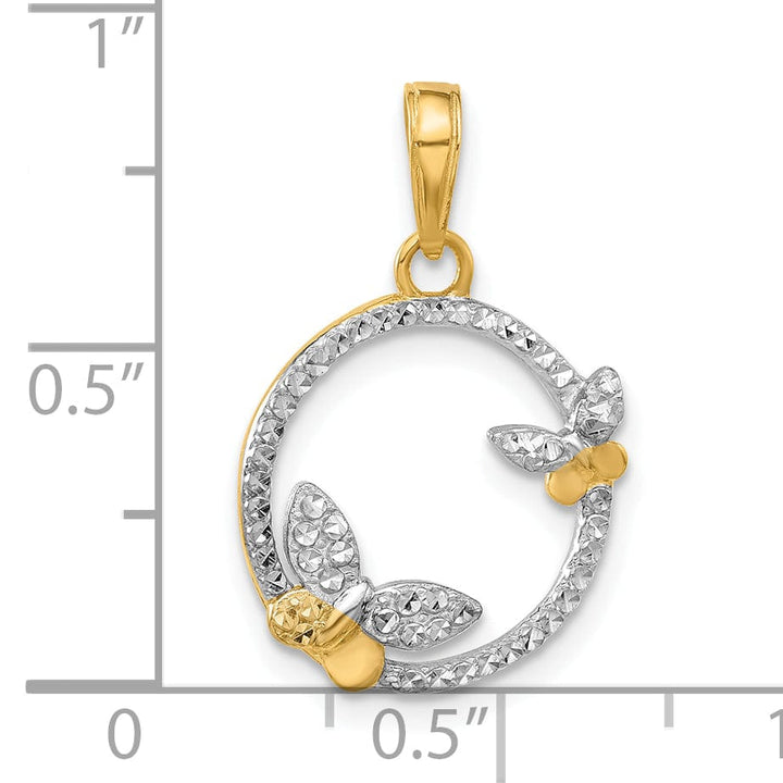 Lovely Rita's Pendants & Charms 14K Yellow, White Gold D.C Butterflies Circle Design Pendant