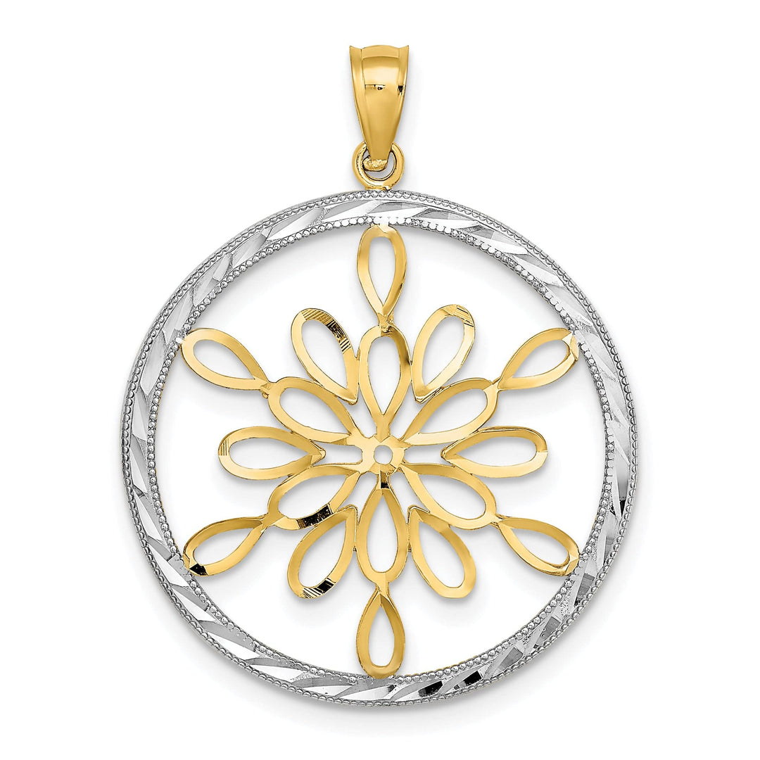 Lovely Rita's Pendants & Charms 14K Yellow, White Gold D.C Circle Snowflake Filgree Pendant