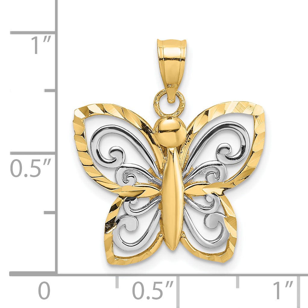 Lovely Rita's Pendants & Charms 14k Yellow, White Gold D.C Finish Butterfly Charm Pendant